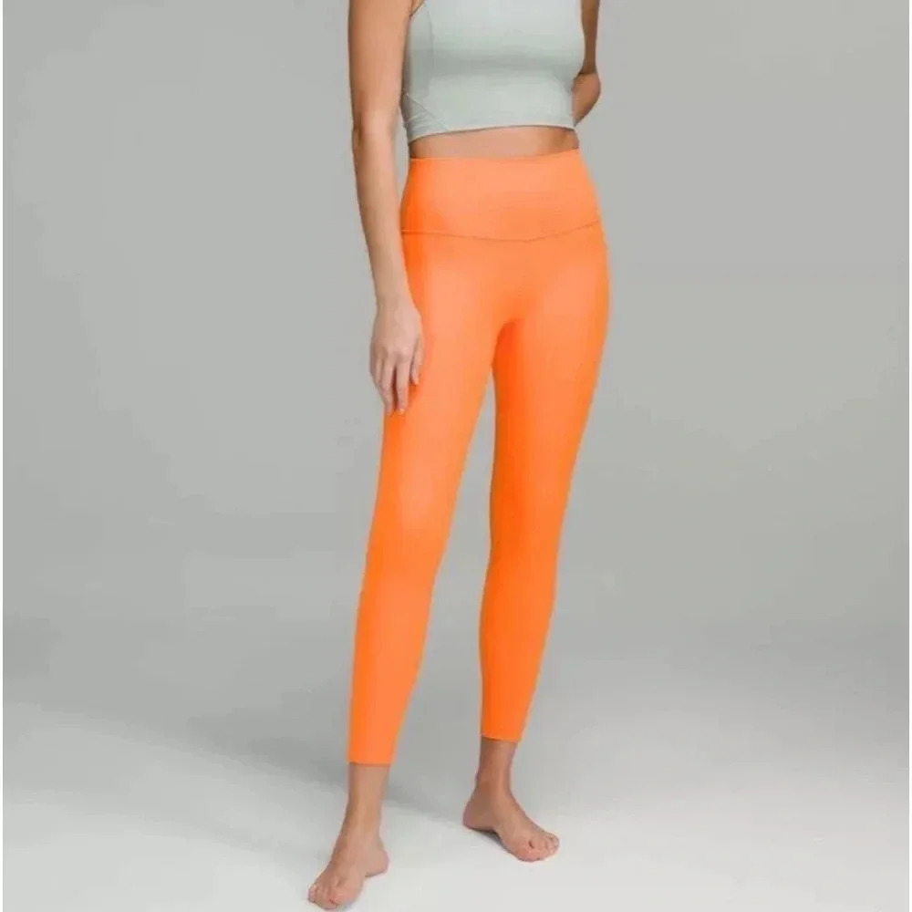 - Lululemon Align High Rise Pant 25” Orange Soda Size 6 Double Lined, NW… - Picture 2 of 14